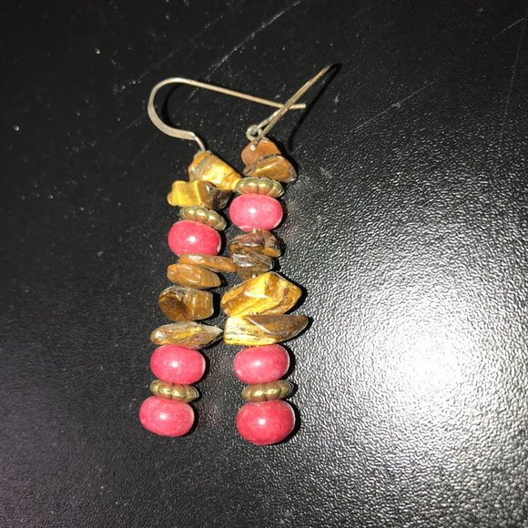 Tigerseye And Plum Quartz Earrings - Picture 3 of 4